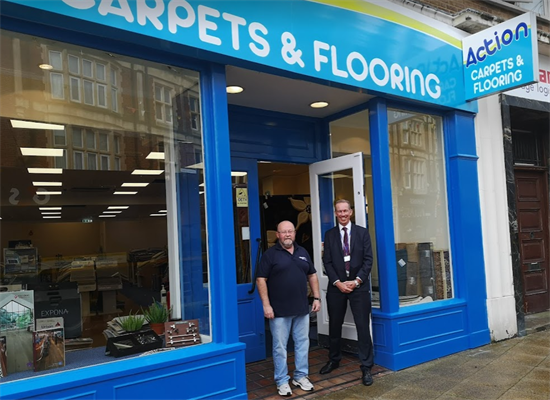 Action Carpets photo with Cllr Bartlett
