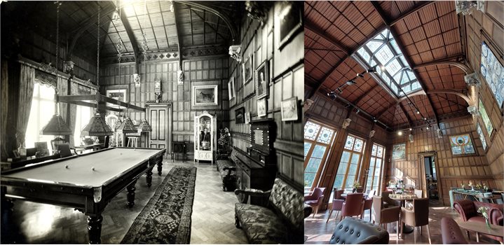 Kearsney Abbey Billiards Room then and now (003)