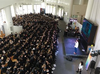 Arial view of the students seated at the youth conference 2019