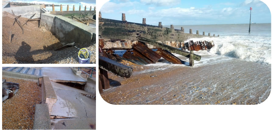 Kingsdown beach's current broken coastal defences 