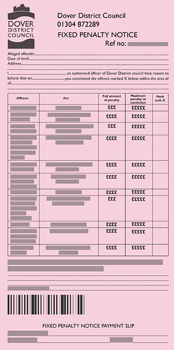 Fixed Penalty Notice - pink slip