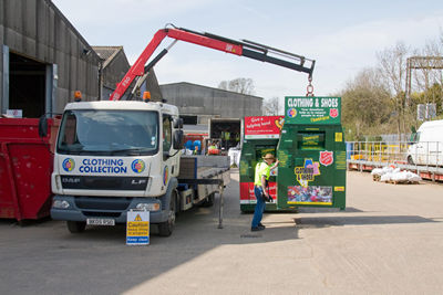 lorry lifting a clothing collection point